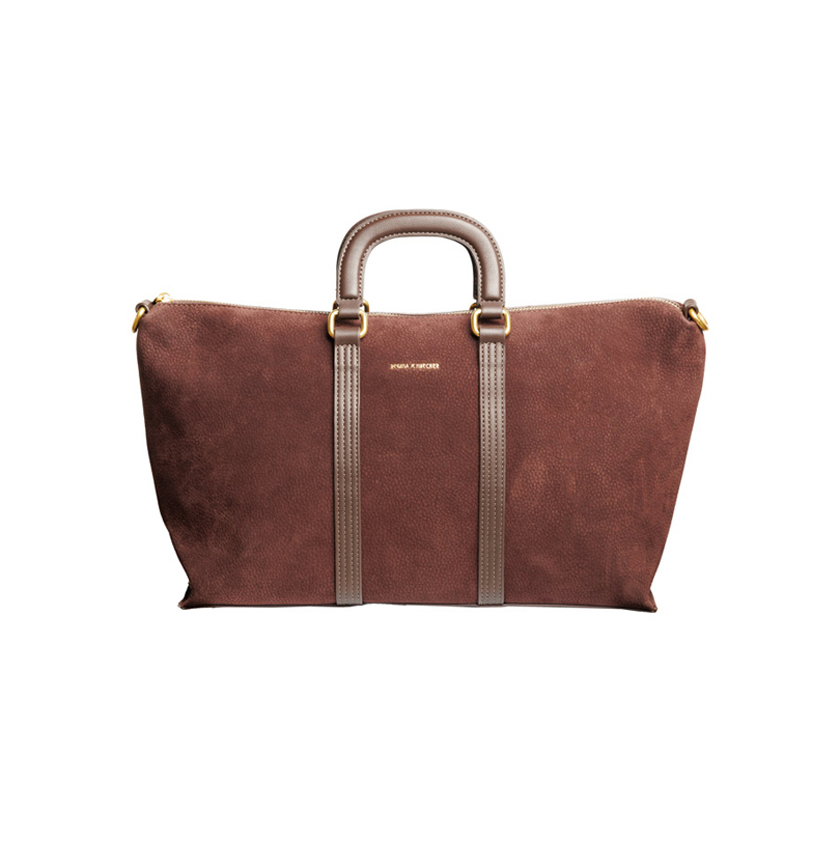 Καφέ suede τσάντα χειρός με δερμάτινες λεπτομέρειες, REGINA SCHRECKER